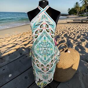 Halter Handkerchief Dress NWT Floral Boho Beach Cover Up Scarf Hem Size L